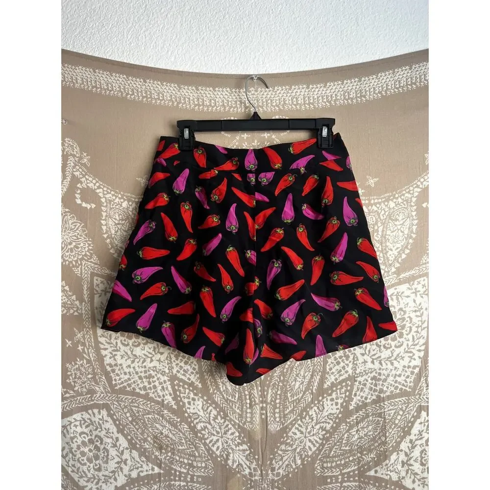Kate Spade Hot Pepper Print High-Waist Shorts Black Size 4